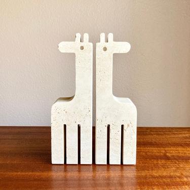 As Is Vintage Travertine Giraffe Bookends Sculptures Fratelli Mannelli 1970s 10” 
