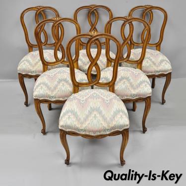 Set of 6 Vintage French Provincial Pretzel Back Spiral Carved Dining Chairs