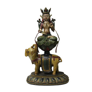 Vintage Color Painted Kwan Yin Samantabhadra On Elephant Metal Statue cs5443E 