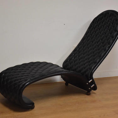Verner Panton Black Leather Chaise Lounge 