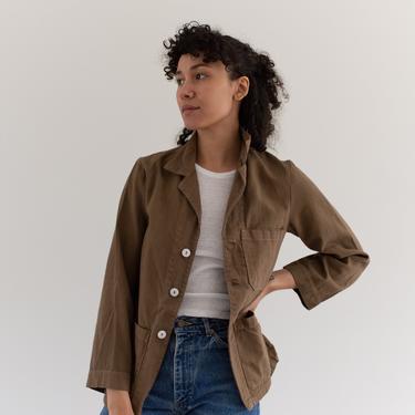 Vintage Mushroom Brown Overdye Chore Jacket | Unisex Double Pocket Cotton French Workwear Style Utility Work Coat Blazer | XS L 