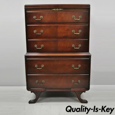 Vintage Mahogany Regency Style Carved Paw Feet Tall Chest Dresser by White Furn.