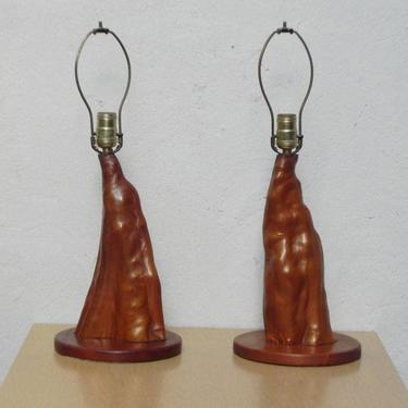 Pair Mid-Century Driftwood Table Lamps, Organic Form, Classic 1950's 