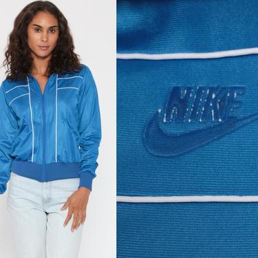 Nike Track Jacket Zip Up Sweatshirt 80s Streetwear Blue Retro Track Jacket Zip White Made in USA Tracksuit 1980s Sportswear Small 