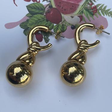 Gold Hoop Earrings with Drop Ball