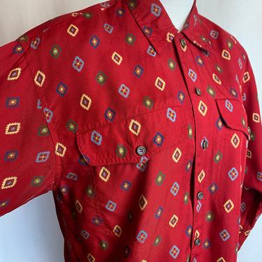 Vintage Tex-mex  Button up shirt Women’s colorful blouse Southwestern vibes Boxy oversized cut 80’s 90’s style size Medium 