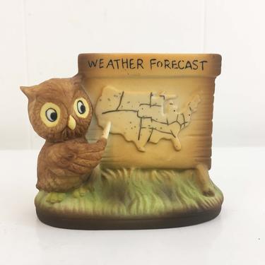 Vintage Porcelain Weather Owl Mid-Century MCM Cute Kitsch Kawaii 1977 Enesco Forecast Figurine #E-9246 Meteorologist 1970s 