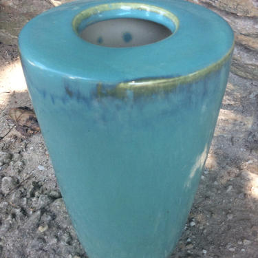 Mid modern Danish Hand Made Tapered Glazed Ceramic Vase Robin Egg Blue 
