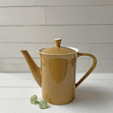 Vintage Brown Midcentury, Modern, Scandinavian Teapot, 1950's Ceramic Teapot | Beige And White Tea Set, Rustic Coffee Pot, Farmhouse Pitcher 