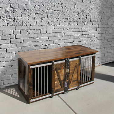 Rustic Dog Crate - Plywood Version - Sliding barn doors / Custom / Dog House / Credenza / Unique / rustic furniture / farmhouse / dog kennel 