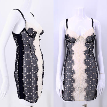 vintage FERRE 2000s black print silk lace slip dress S 1990s / vintage Y2K Gianfranco Ferre lingerie 90s 