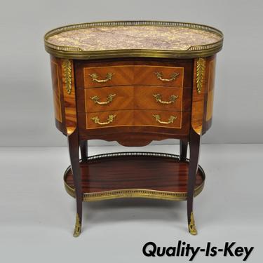 Louis XV French Style Kidney Shaped Marble Top Nightstand End Table
