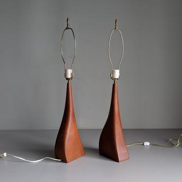 Pair of Danish Modern Table Lamps - Solid Teak 