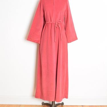 vintage 70s nightgown David Brown fleece caftan pink bell sleeve maxi dress M L 