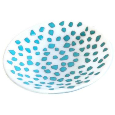Art Glass Bowl Vintage Modernist Decorative Tray Sea Glass Pebbles Mosaic 