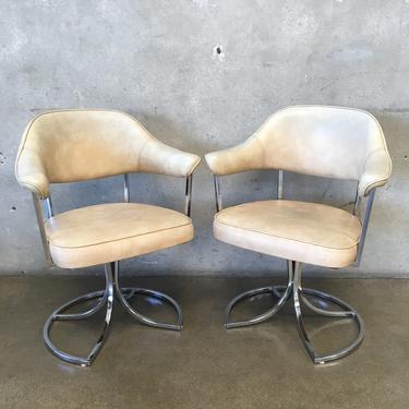 Vintage 1980's Chrome & Vinyl Swivel Chairs by Calif Style
