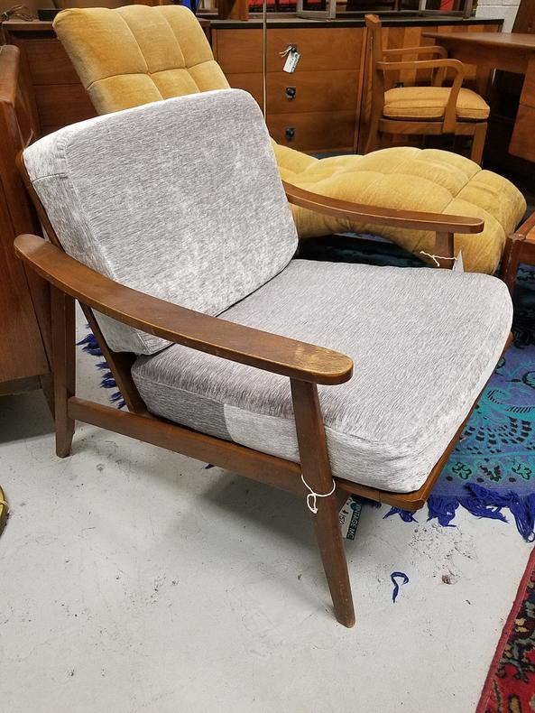 Grey Velvet Mid-Century Lounge Chair