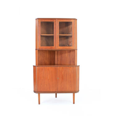 Mid Century Danish Teak Corner Display Cabinet 