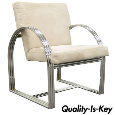 Milo Baughman Thayer Coggin Triple-Chrome Band Art Deco Bauhaus Style Club Chair