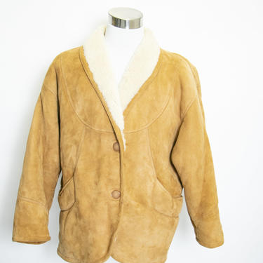 1980s Mens SHEARLING Coat Fur Suede Winter Jacket XL 