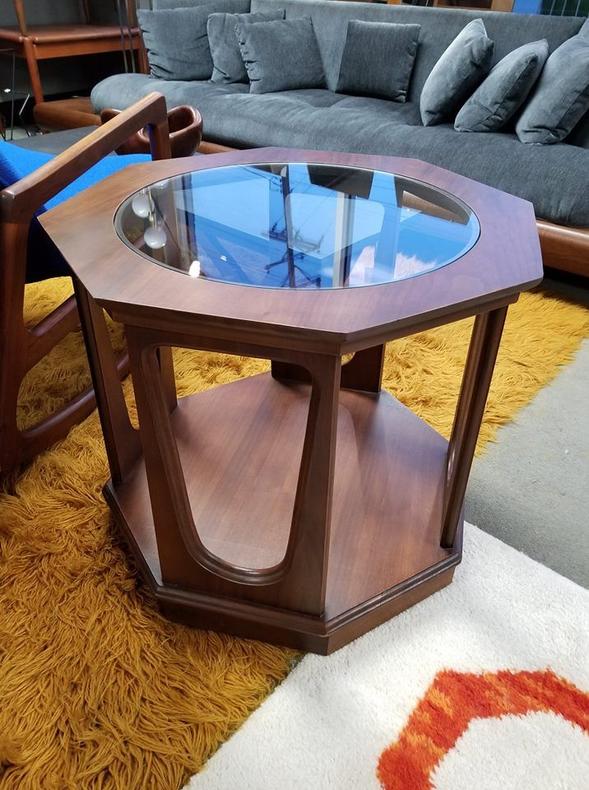                   Mid-Century Modern octagonal side table with glass top