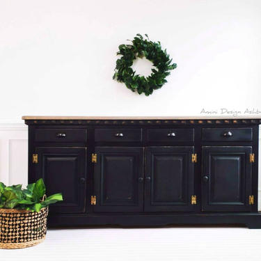 Available - Black Distressed Buffer Farmhouse Rustic Style 