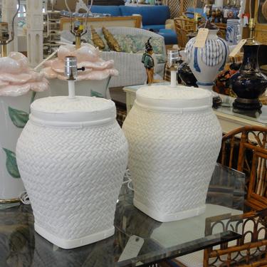 Pair of Plaster Woven Basket Lamps