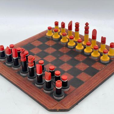 Machine Age Art Deco Bakelite Chess Set w/ Machined Alumminum Bases 