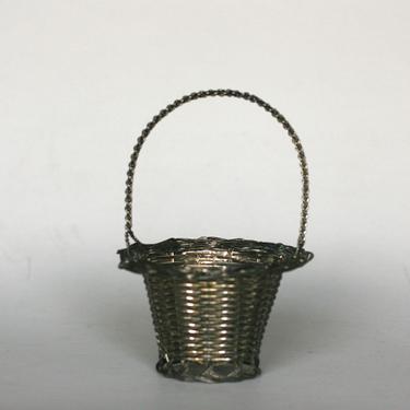 vintage miniature silver metal basket party favor basket 