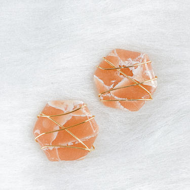 Wrapped Crystal Stud in rose quartz // Cosmic Collection // Polymer Clay Statement Earrings // Lightweight earrings // Hexagon Earrings 