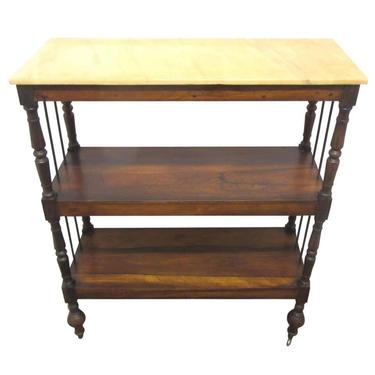 American Art Deco Rosewood Three-Tier Bar Cart with Marble Top