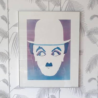 Vintage Artwork, framed Charlie Chaplin, &quot;Thinking of you&quot; by Dennis Green, published by Harvey Hunter & Co., printed in USA, 1978 