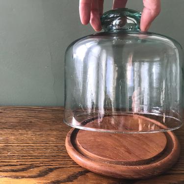 Mid Century Teak Wood Glass Dome Covered Cheese Board 