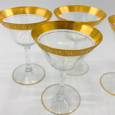 Vintage Set of four Cordial Coupe Cocktail, Optic  Rambler Rose pattern by Tiffin Franciscan- 6 ounce 