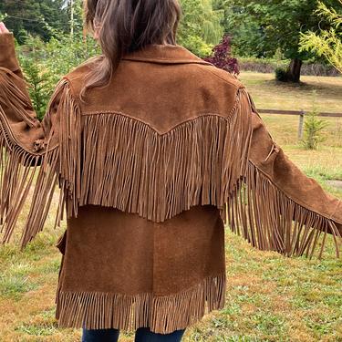 1970s Double Fringe Western Raw Leather Jacket by Trego’s Westwear Oklahoma- size M/L 
