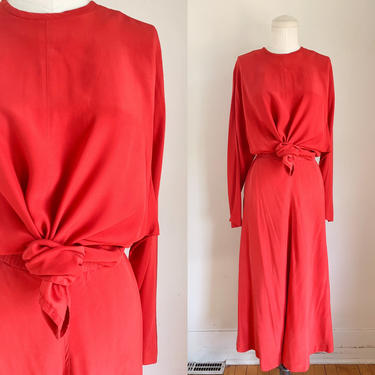 Vintage 1980s Red Silk Dress set / L 