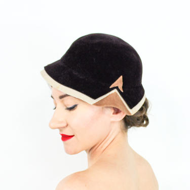 1930s Brown Wool Hat | Brown Wool Velour Hat | Beatrice-Martin 