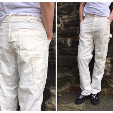 authentic vintage painter's pants, white painters pants / vintage carpenter pants, ivory duck cloth pants / 70s high rise pants, Sears 34 