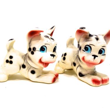 VINTAGE: 2 Ceramic Puppy Figurines - Dalmatian Dogs - Handcrafted - Hand Painted - Gift Idea - SKU 23-C-00010307 