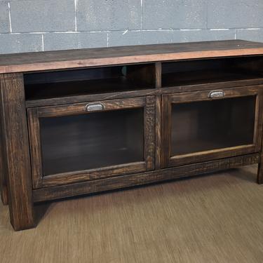 Rustic Farmhouse Style Solid wood 60 inch TV stand Media Console, Entertainment console with Glass Doors 