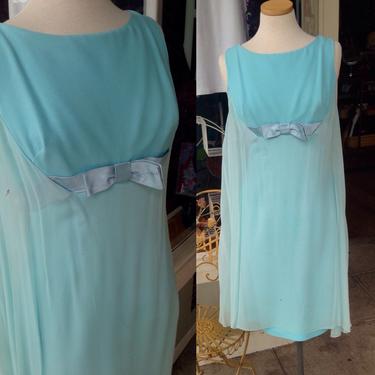 60's Mod cocktail Dress | sheer chiffon |Aqua Blue| long silk panels| Spring wedding |True VTG |1960's |size 32 waist 