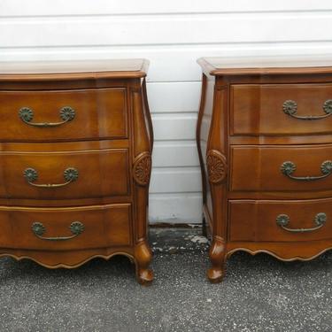 French Cherry Tall Bombay Pair of Nightstands Side Tables by Union National 1972