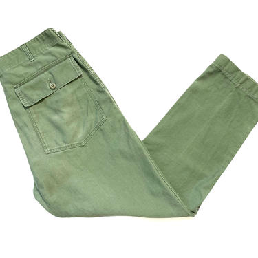 Vintage 1960s US Army OG-107 Type 1 Cotton Sateen Field Trousers / Pants ~ measure 33 Waist ~ Vietnam War Era ~ Worn-In / Faded ~ Button-Fly 