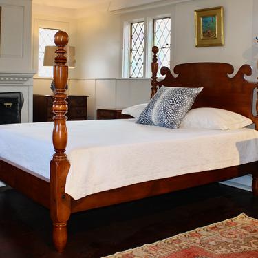 Ball Top Bed in Maple, Original Posts Circa 1820. Resized to Queen w/ Double Ram's Ear Headboard