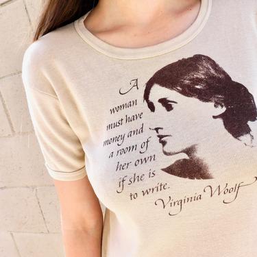 Virginia Woolf 'A Room of One's Own' french tee // vintage 70s boho shirt t-shirt t dress hippie hippy cotton writer // S/M 