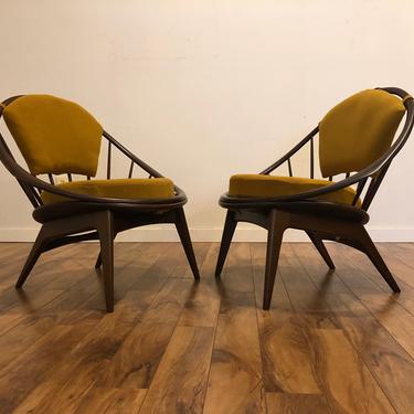 Ib Kofod Larsen for Selig Mid-Century Peacock Lounge Chairs - a Pair 