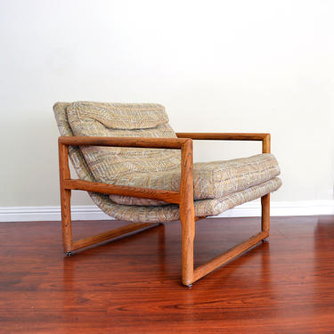 Milo Baughman Scoop Chair for Thayer Coggin | Vintage Oak Sling Armchair Mid Century Modern 