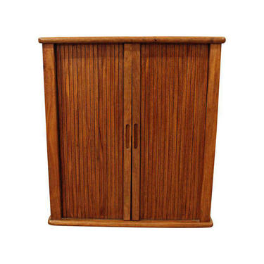 Mid-Century Nightstand Danish Modern Teak Tambour Door Nightstand Dresser Box 