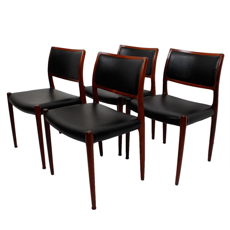 New Upholstery  Set of 4 Danish Rosewood Niels Moller #80 Dining Chairs