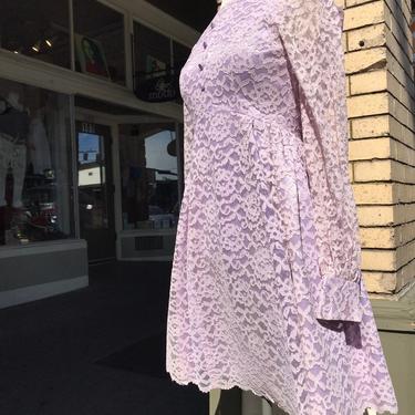 1960's Lavender Lace Babydoll party Dress~ 27&amp;quot; waist Medium 60's Mod bridal~ bridesmaid 